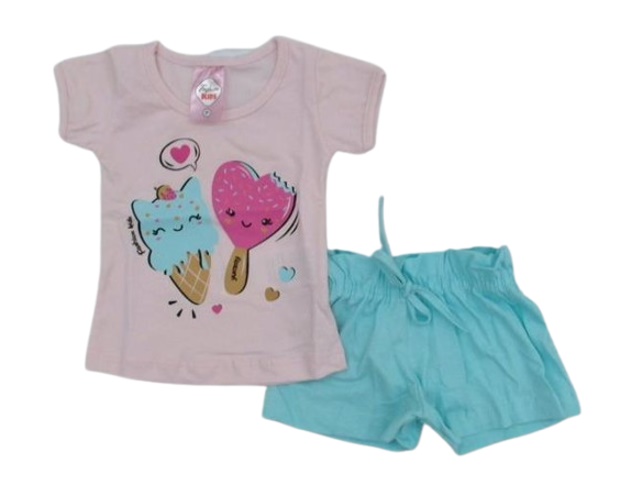Conjunto Fashionk Bebe Feminina Manga Curta Malha Short