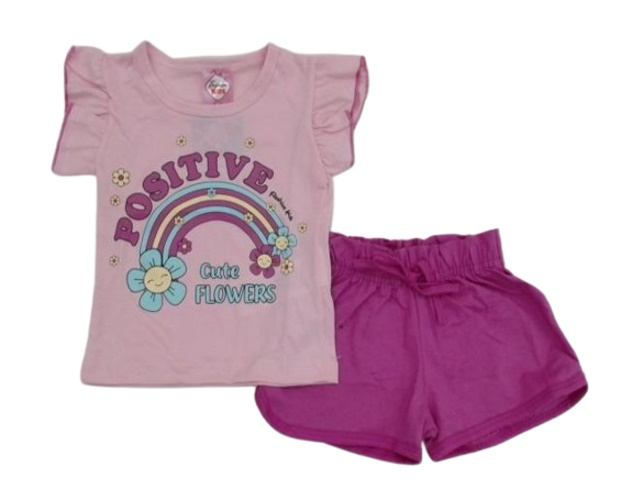 Conjunto Fashionk Primeiros Passos Feminina Manga Curta Malha Short