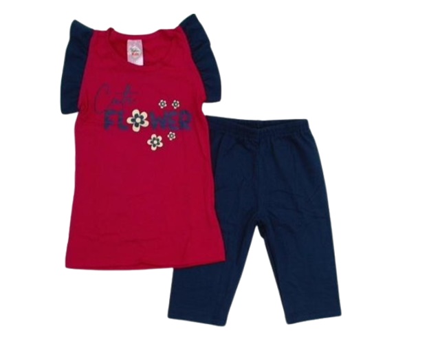 Conjunto Fashionk Infantil Feminina Manga Curta Malha Bermuda