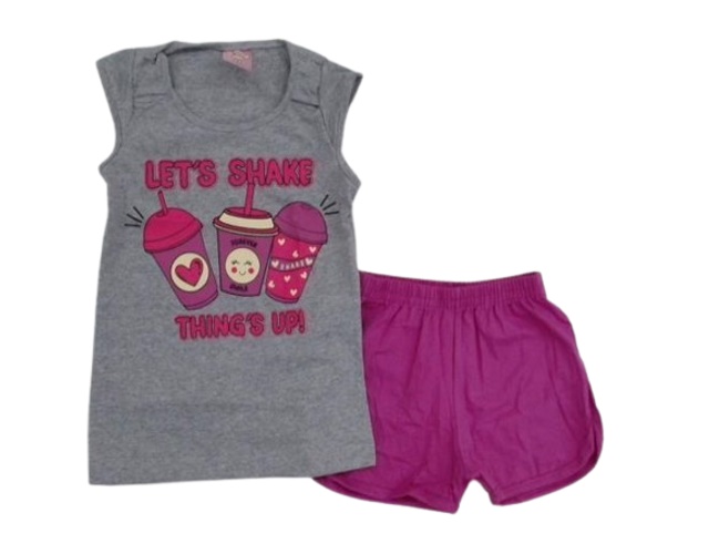 Conjunto Fashionk Infantil Feminina Manga japonesa Malha Short