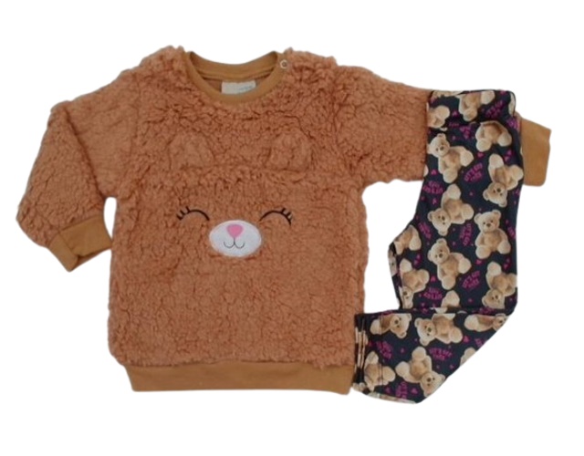 Conjunto Pbpatota Bebe Feminino Sherpa Botão Legging