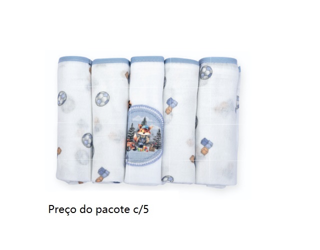 Fralda Minasrey Bebe Masculino Algodão C/bainha 70x68cm(c/5
