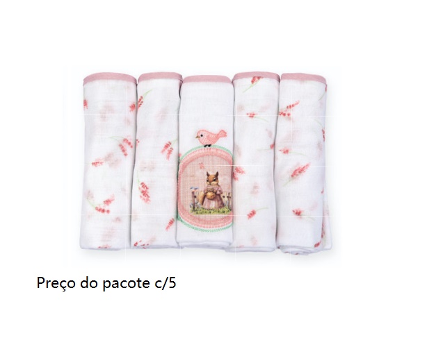 Fralda Minasrey Bebe Feminina Algodão C/bainha 70x68cm (c/5