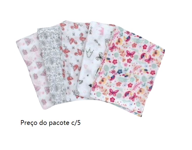 Fralda Minasrey Bebe Feminina Algodão C/bainha 70x65cm (c/5