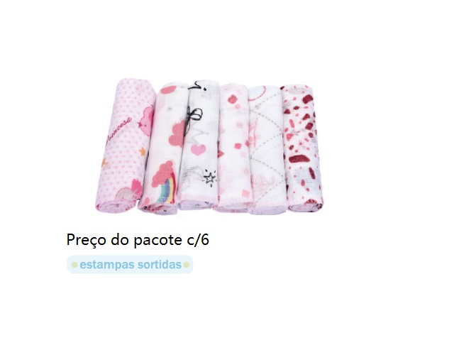 Toalha-boca Minasrey Bebe Feminina Fralda Estampado (c/6)