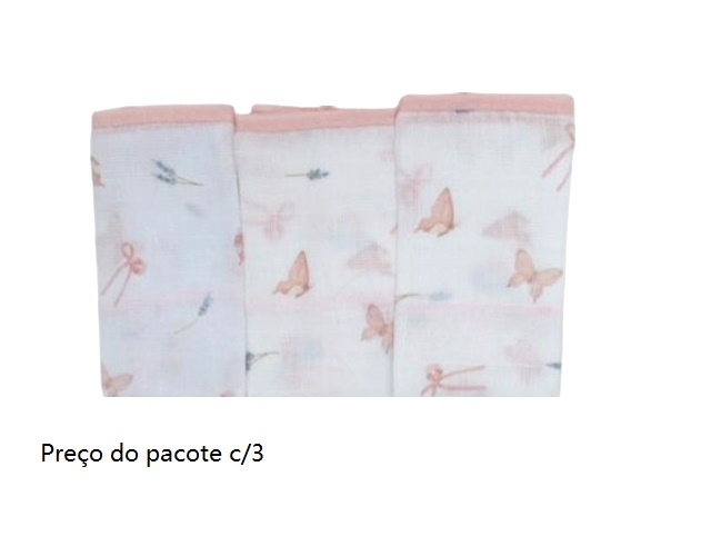 Toalha-boca Minasrey Bebe Feminina Algodão Estampado (c/3)
