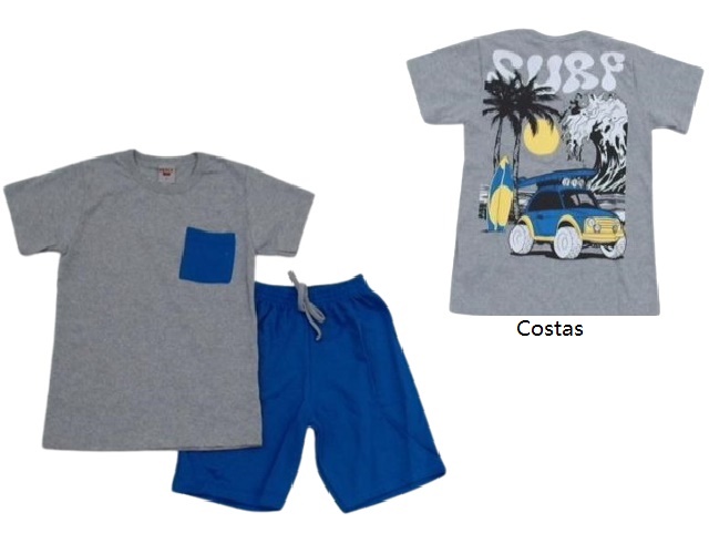 Conjunto Pimentinha Infantil Masculino Manga Curta Malha Bolso