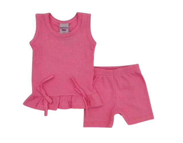 Conjunto Pimentinha Bebe Feminina Regata Malha Canelada Short