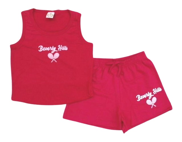 Conjunto Pk Juvenil Feminina Regata Malha Canelada Cropped Short