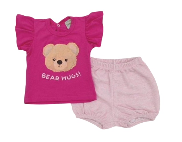 Conjunto Didiene Bebe Feminina Manga Curta Cotton Botão Short