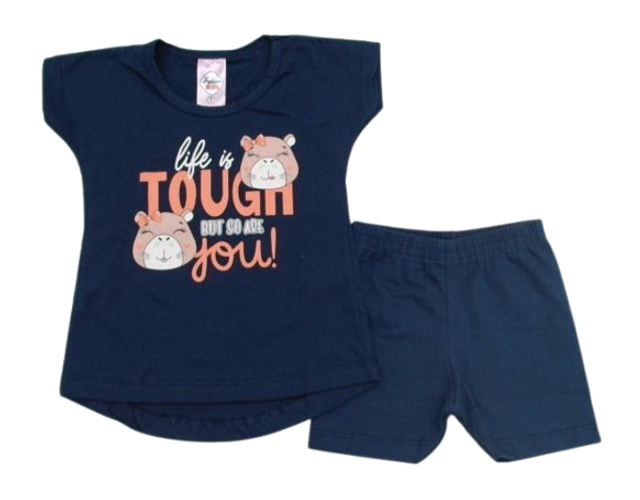 Conjunto Fashionk Primeiros Passos Feminina Manga japonesa Malha Short