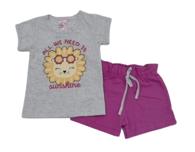 Conjunto Fashionk Primeiros Passos Feminina Manga Curta Malha Short