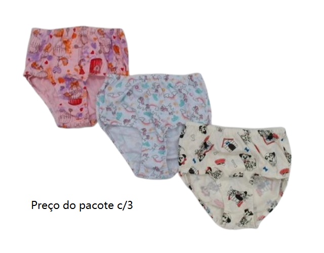 Calcinha Kellynha Juvenil Algodão Estampada (c/3)