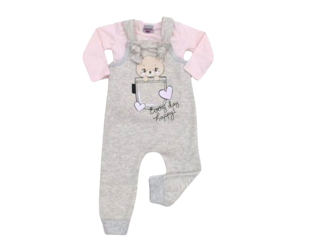 Jardineira Pimentinha Bebe Feminina Manga Longa Moletom Blusa Cotto