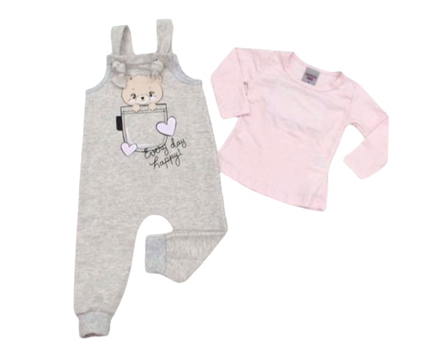 Jardineira Pimentinha Bebe Feminina Manga Longa Moletom Blusa Cotto