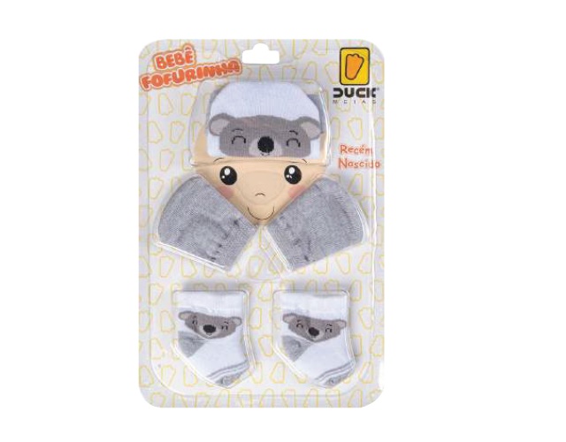 Kit-bebe Duck Bebe Neutro Algodão (touca+luva+meia)