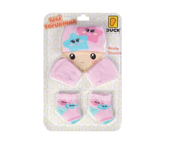Kit-bebe Duck Bebe Feminina Algodão (touca+luva+meia)