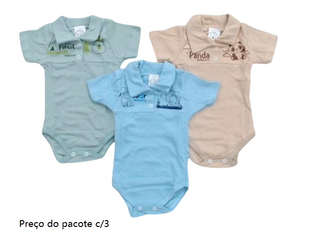 Body Mafessoni Bebe Masculino Manga Curta Suedine Gola Polo (c/3)