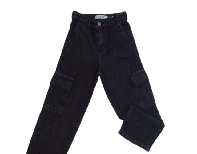 Calça Gilas Infantil Feminina Jeans Wide Leg Bolso Cargo