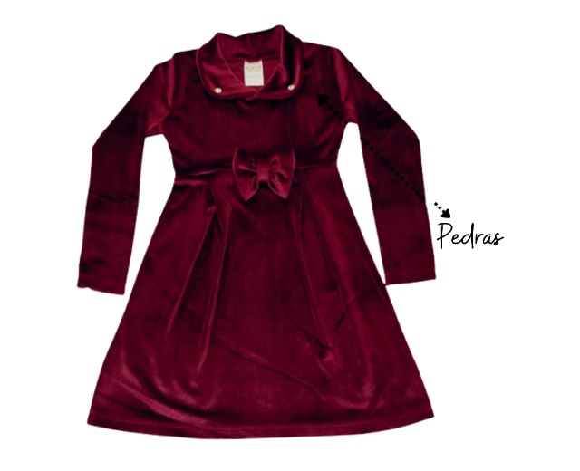 Vestido Mundonicky Infantil Manga Longa Veludo Canelada