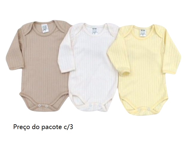 Body Timufy Bebe Neutro Manga Longa Suedine Canelada (c/3)
