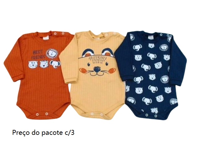 Body Petutinha Bebe Masculino Manga Longa Suedine Canelada (c/3)