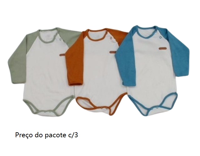 Body Bebebrincalhao Bebe Masculino Manga Longa Suedine (c/3)
