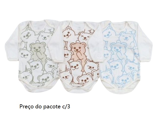 Body Bebebrincalhao Bebe Masculino Manga Longa Suedine (c/3)