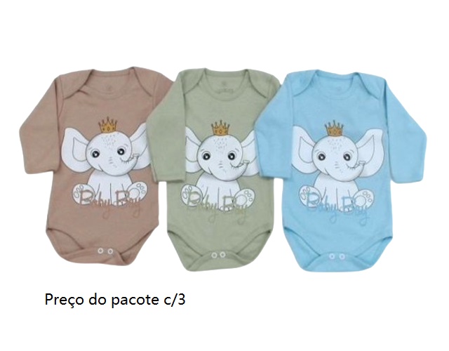 Body Pequenino Bebe Masculino Manga Longa Suedine (c/3)