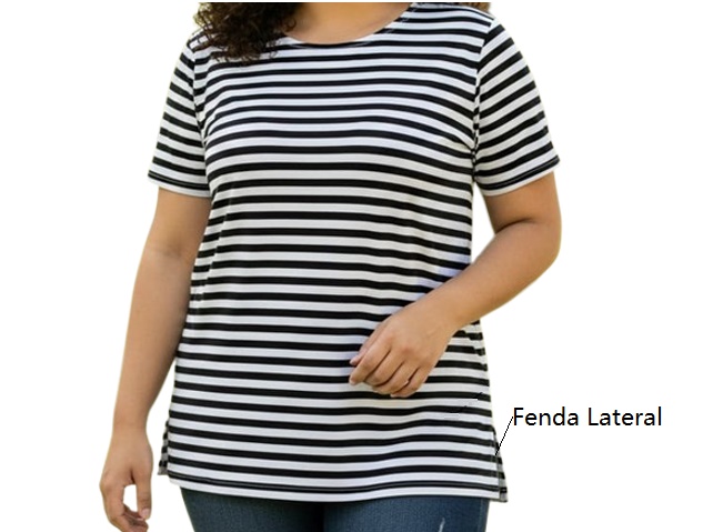 Blusa Quarter Adulto Extra Grande Feminina Manga Curta Viscolycra Listrada