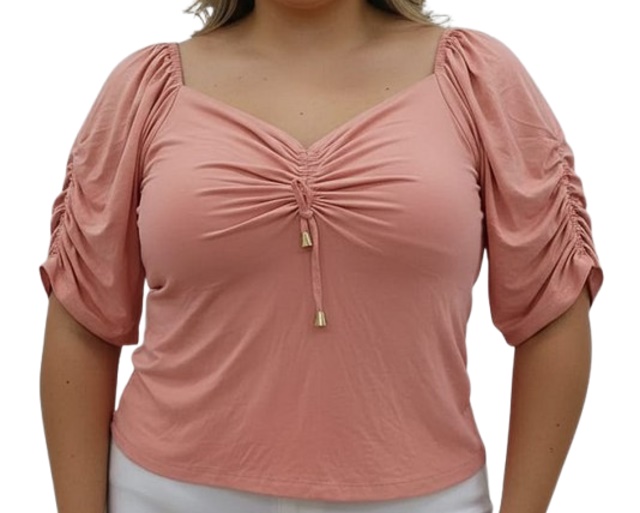 Blusa Armando Adulto Extra Grande Feminina Manga Curta Viscolycra Franzida