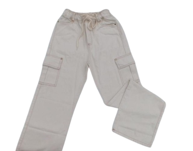 Calça Lbmodas Juvenil Feminina Linho Wide Leg Bolso Cargo