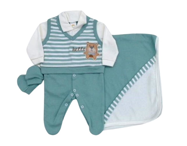 Saída-maternidade Bebelezinha Bebe Masculino Suedine 3p