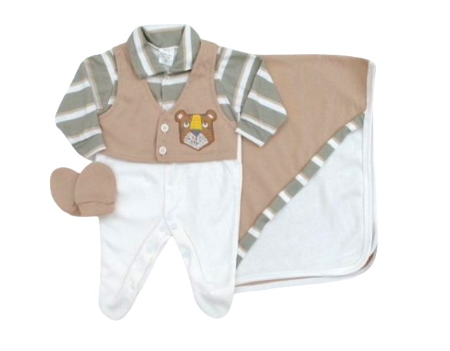 Saída-maternidade Bebelezinha Bebe Masculino Suedine 3p