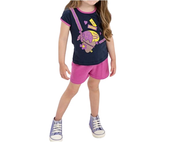 Conjunto Fashionk Primeiros Passos Feminino Manga Curta Malha Short