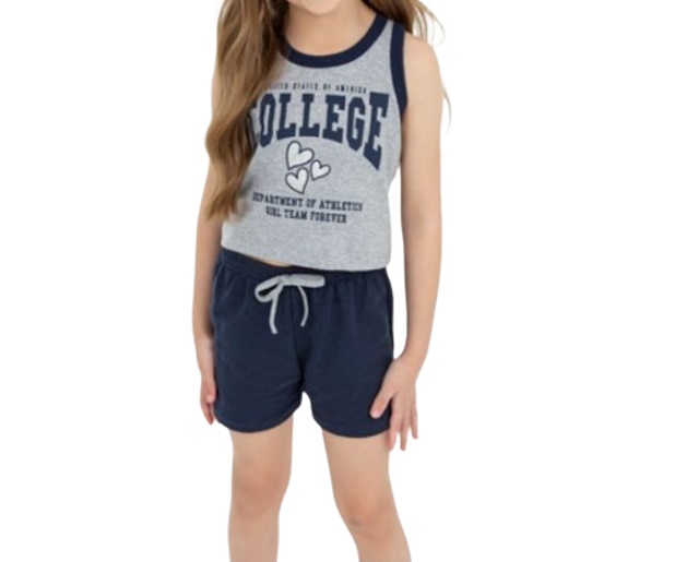 Conjunto Fashionk Infantil Feminina Regata Malha Cropped Short