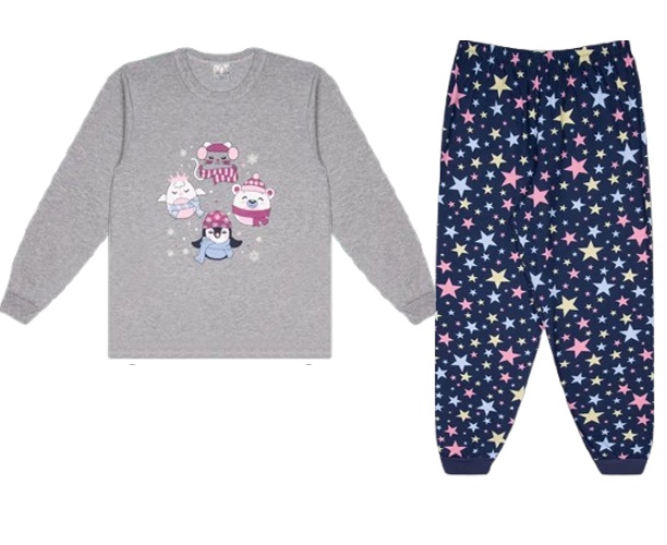 Pijama Catolele Juvenil Feminina Manga Longa Malha Calça