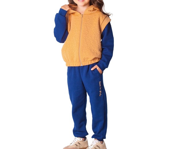 Conjunto Minhaflor Infantil Feminino Moletom Poliéster Coração Capuz