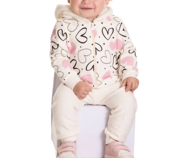 Conjunto Semprekids Bebe Feminino Molecotton Capuz Calç