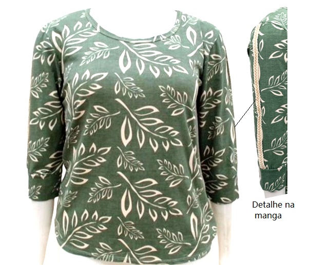 Blusa 7linhas Adulto Extra Grande Feminina Manga 3/4 Viscolycra Estampada