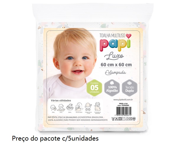 Toalha-multiuso Papi Bebe Fralda Est 60x60cm (c/5)