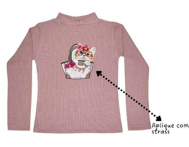 Blusa Mundonicky Infantil Feminina Manga Longa Malha Canelada