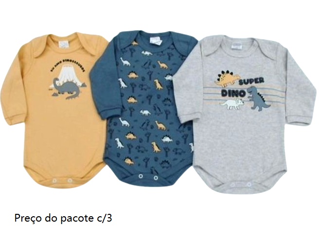 Body Petutinha Bebe Masculino Manga Longa Suedine (c/3)