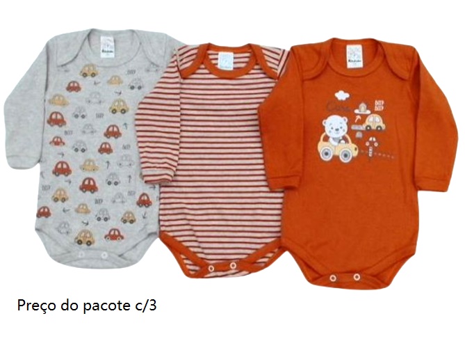 Body Petutinha Bebe Masculino Manga Longa Suedine (c/3)