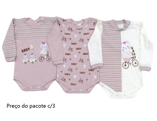 Body Petutinha Bebe Feminino Manga Longa Suedine (c/3)