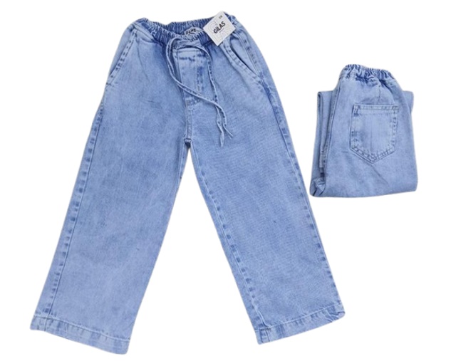 Calça Gilas Infantil Feminina Jeans Elástico Wide Leg