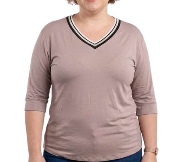Blusa 7linhas Adulto Extra Grande Feminina Manga 3/4 Viscolycra Decote V
