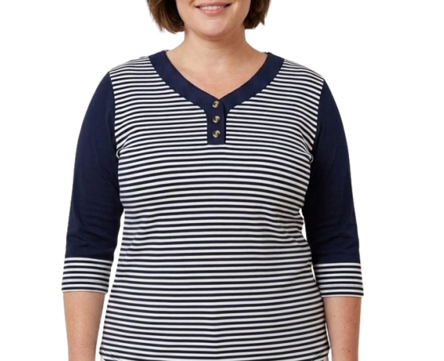 Blusa Vestbem Adulto Extra Grande Feminina Manga 3/4 Viscolycra Listrada