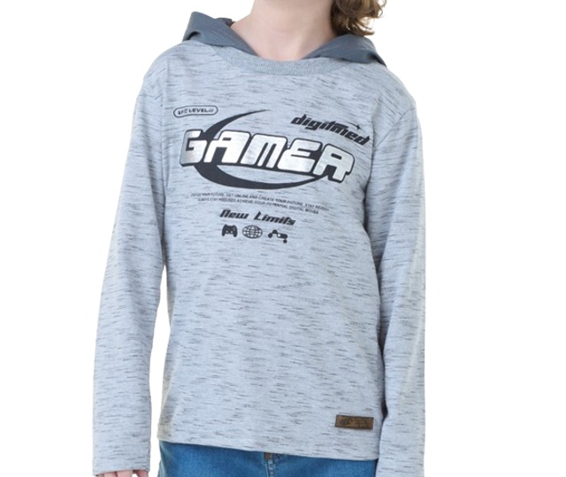 Camiseta Maro Infantil Masculina Manga Longa Malha Jet Capuz