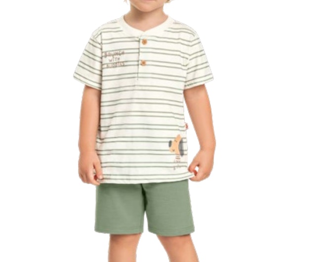 Conjunto Livy Primeiros Passos Masculino Manga Curta Malha Botão